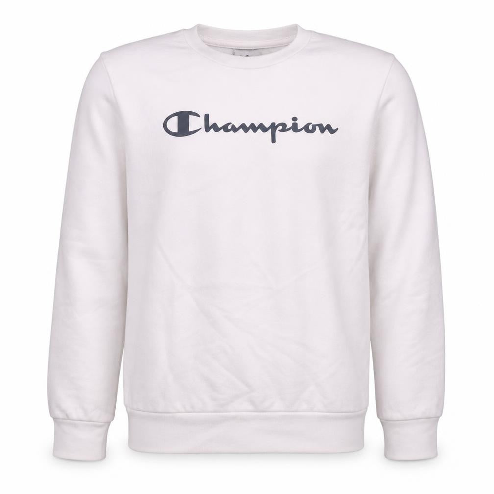 Front view of Champion boys’ white logo pullover sweatshirt, size 13-14, years