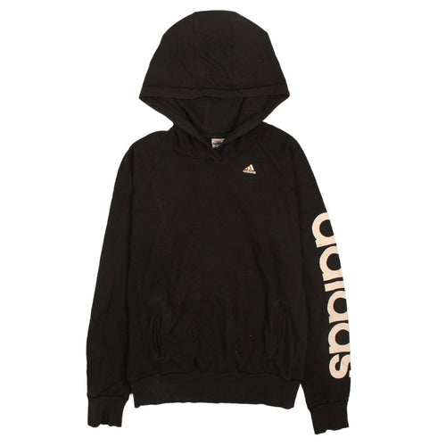 Adidas Womens Black Small Pullover Hoodie with Logo Sleeve Climalite