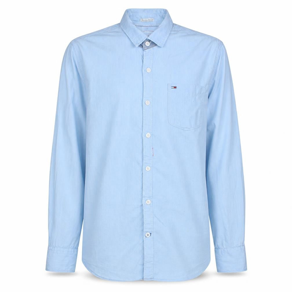 Front view of Hilfiger Denim Men's Blue Button-Down Long Sleeve Cotton Shirt M