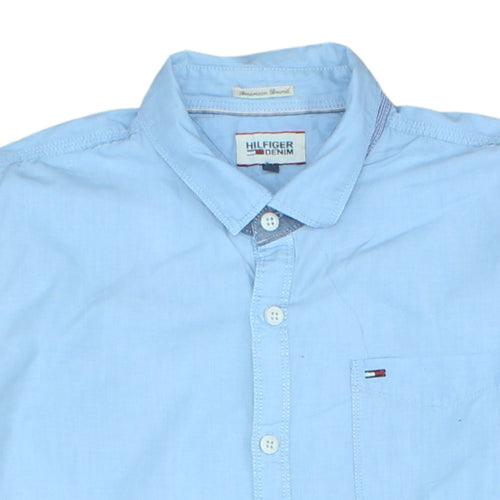 Hilfiger Denim Men's Blue Button-Down Long Sleeve Cotton Shirt M