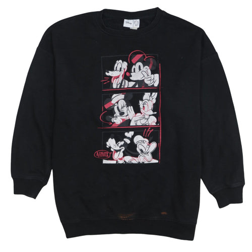 Disney Womens Black Mickey & Friends Sweatshirt Size S 10/12 100% Cotton