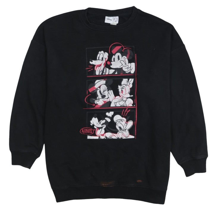 Disney Womens Black Mickey & Friends Sweatshirt Size S 10/12 100% Cotton