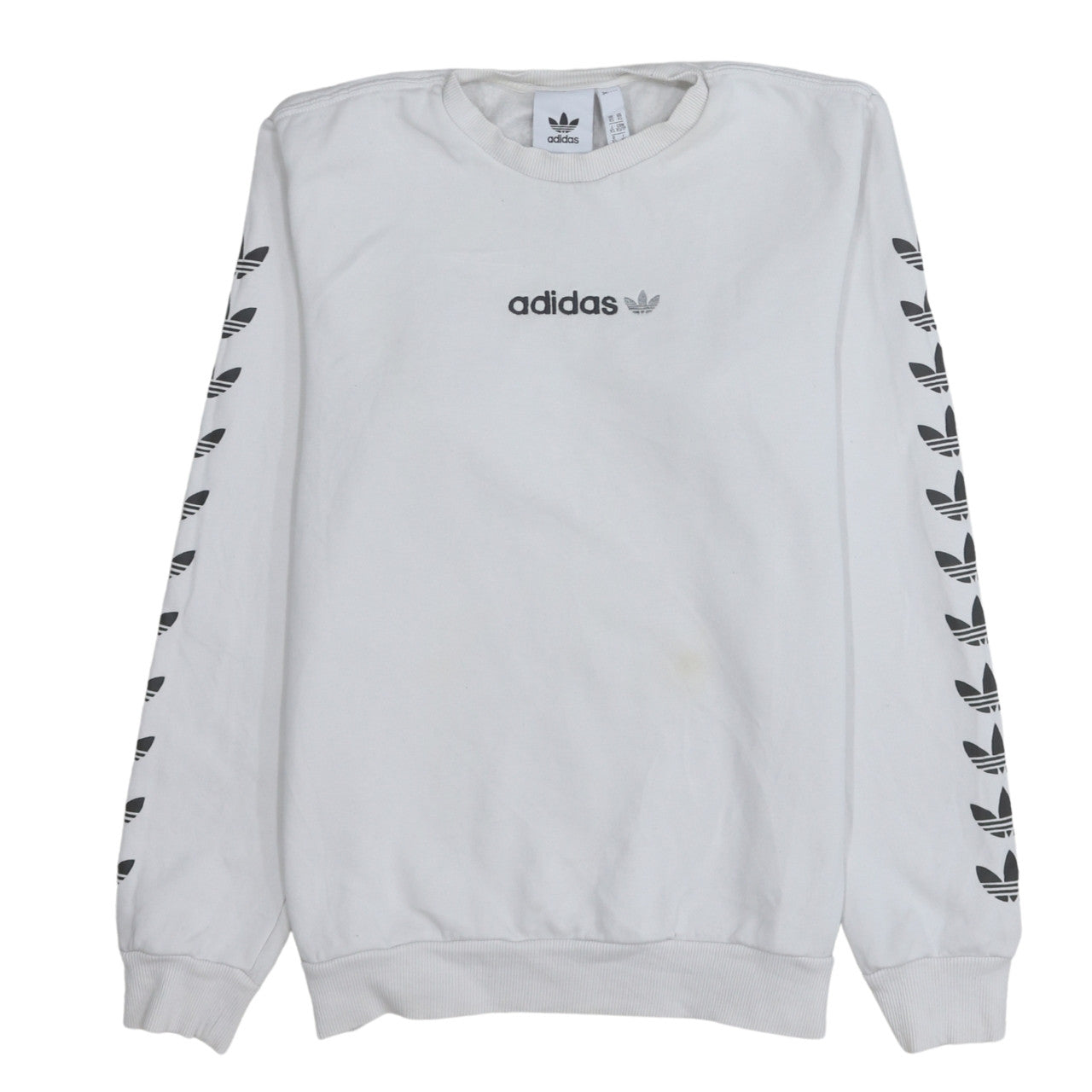 adidas Mens White XS Pullover Sweatshirt Crew Neck Logo Graphic Print