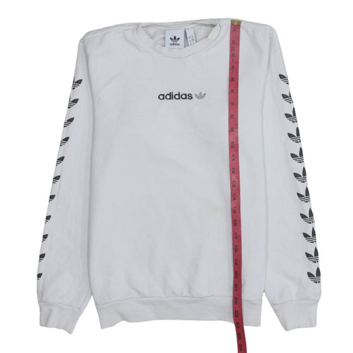 adidas Mens White XS Pullover Sweatshirt Crew Neck Logo Graphic Print