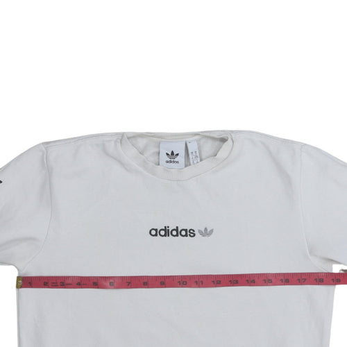 adidas Mens White XS Pullover Sweatshirt Crew Neck Logo Graphic Print