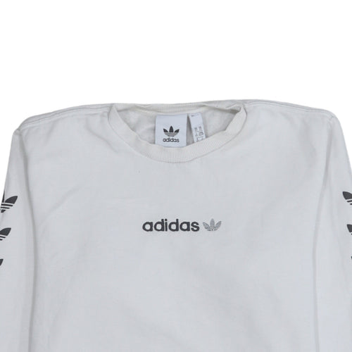 adidas Mens White XS Pullover Sweatshirt Crew Neck Logo Graphic Print