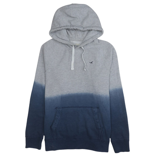 Hollister Men Grey Blue Dip Dye Pullover Hoodie Size L