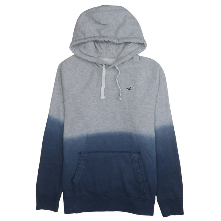 Hollister Men Grey Blue Dip Dye Pullover Hoodie Size L