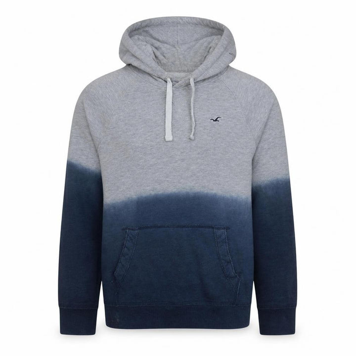 Hollister Men Grey Blue Dip Dye Pullover Hoodie Size L