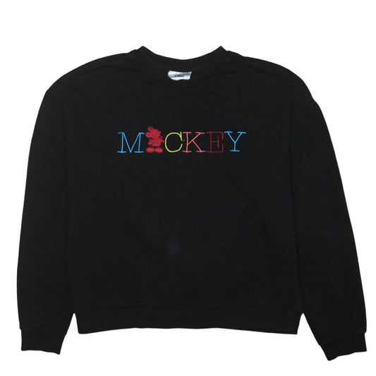 Disney Women Black Small Mickey Embroidered Pullover Sweatshirt