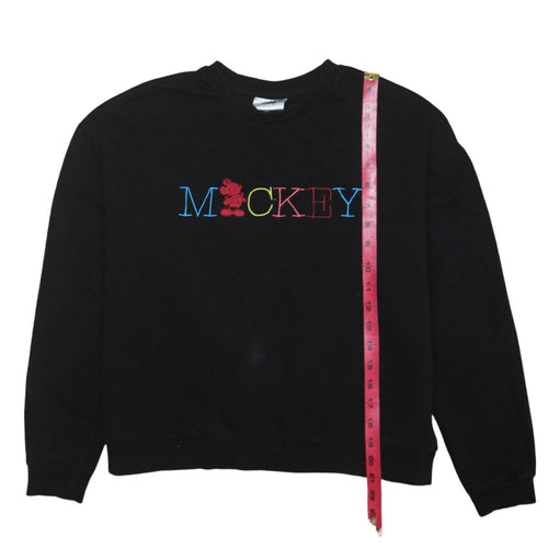 Disney Women Black Small Mickey Embroidered Pullover Sweatshirt
