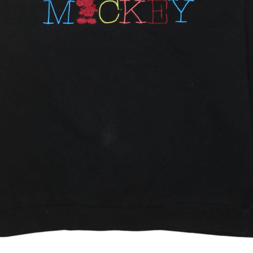 Disney Women Black Small Mickey Embroidered Pullover Sweatshirt