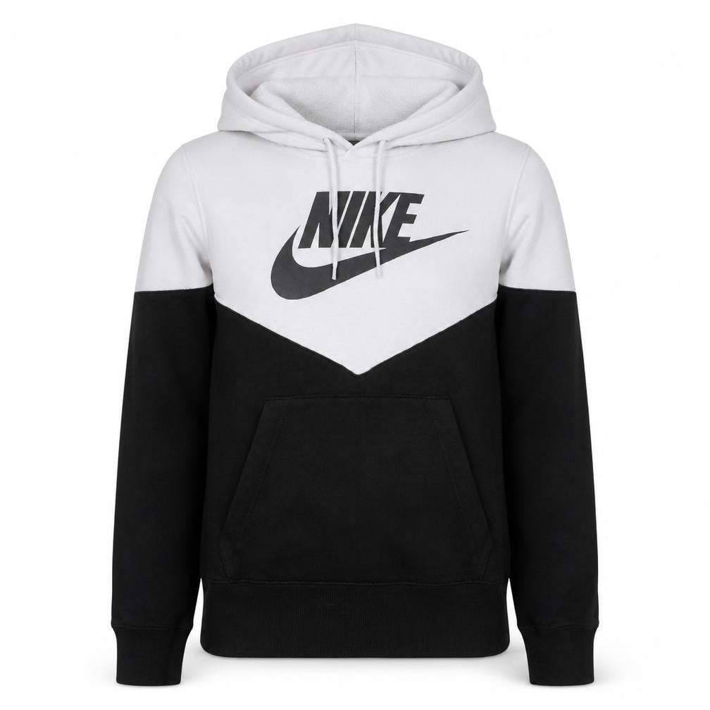 Front view of Nike Men's Black White Pullover Hoodie Small Graphic Logo Sportswear