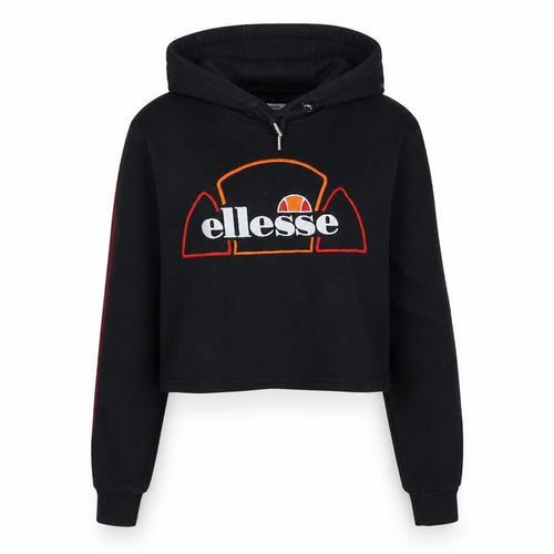 Ellesse Womens Black Cropped Hoodie UK 8 Cotton Blend Logo Hooded Sweatshirt