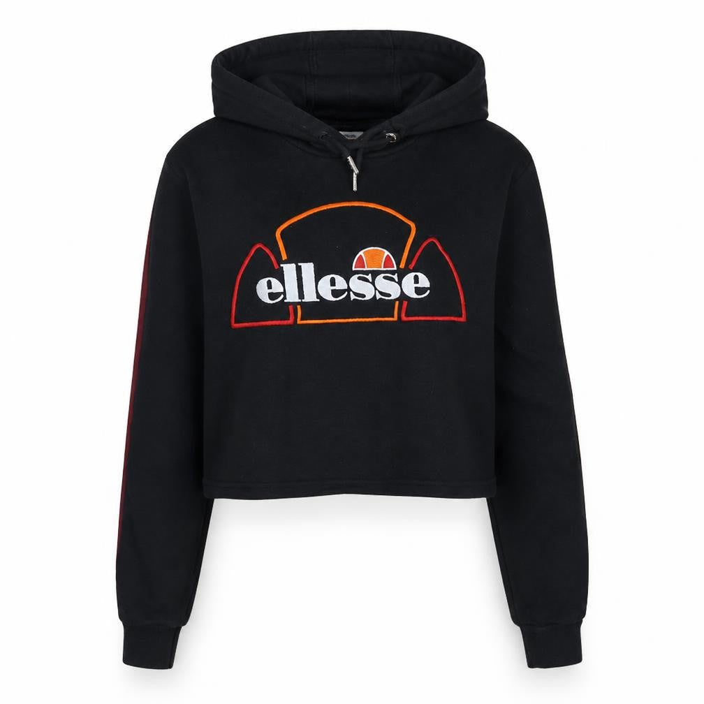 Ellesse Womens Black Cropped Hoodie UK 8 Cotton Blend Logo Hooded Sweatshirt