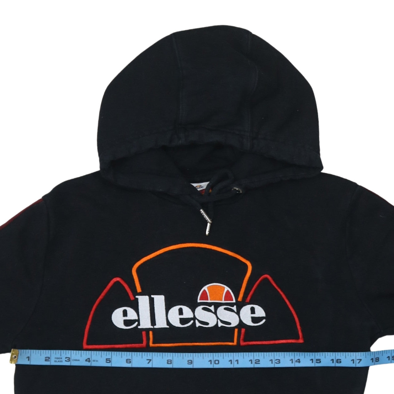 Ellesse Womens Black Cropped Hoodie UK 8 Cotton Blend Logo Hooded Sweatshirt