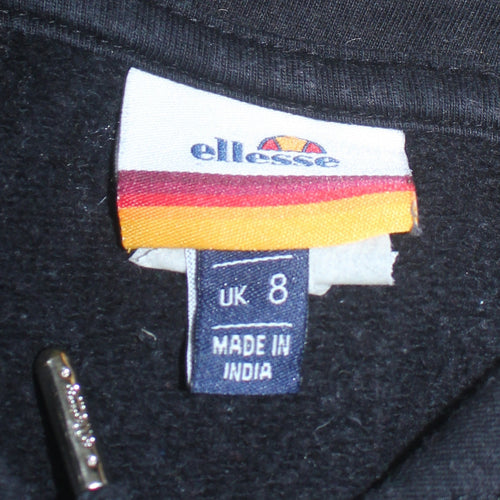 Ellesse Womens Black Cropped Hoodie UK 8 Cotton Blend Logo Hooded Sweatshirt
