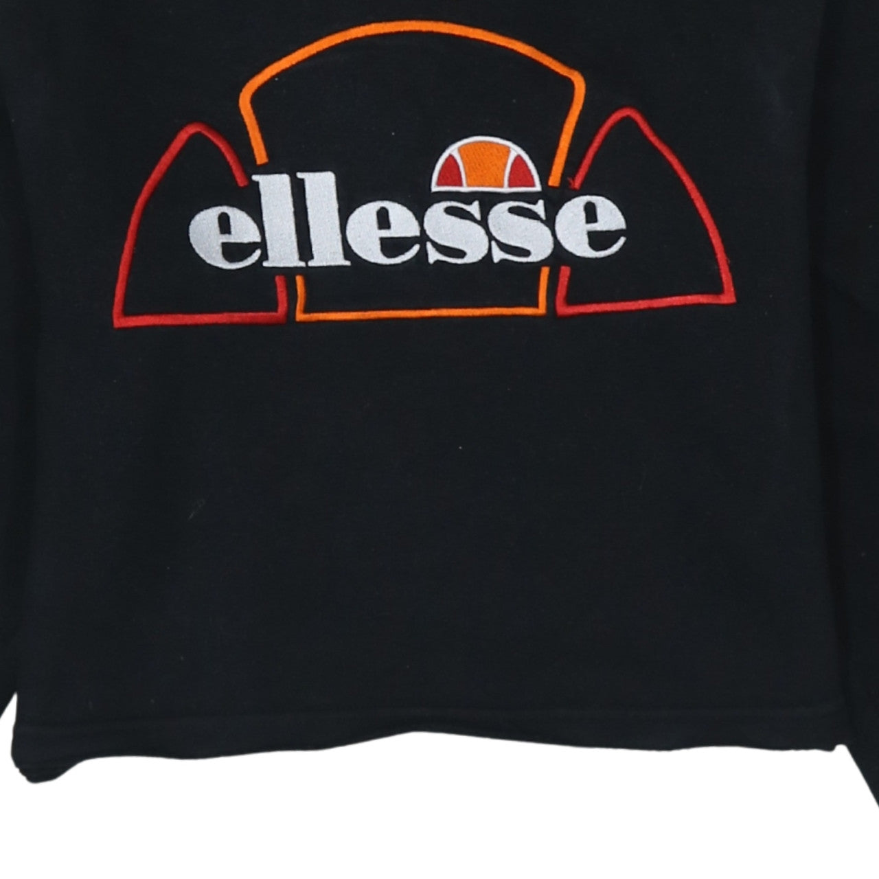 Ellesse Womens Black Cropped Hoodie UK 8 Cotton Blend Logo Hooded Sweatshirt