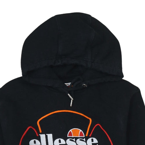 Ellesse Womens Black Cropped Hoodie UK 8 Cotton Blend Logo Hooded Sweatshirt
