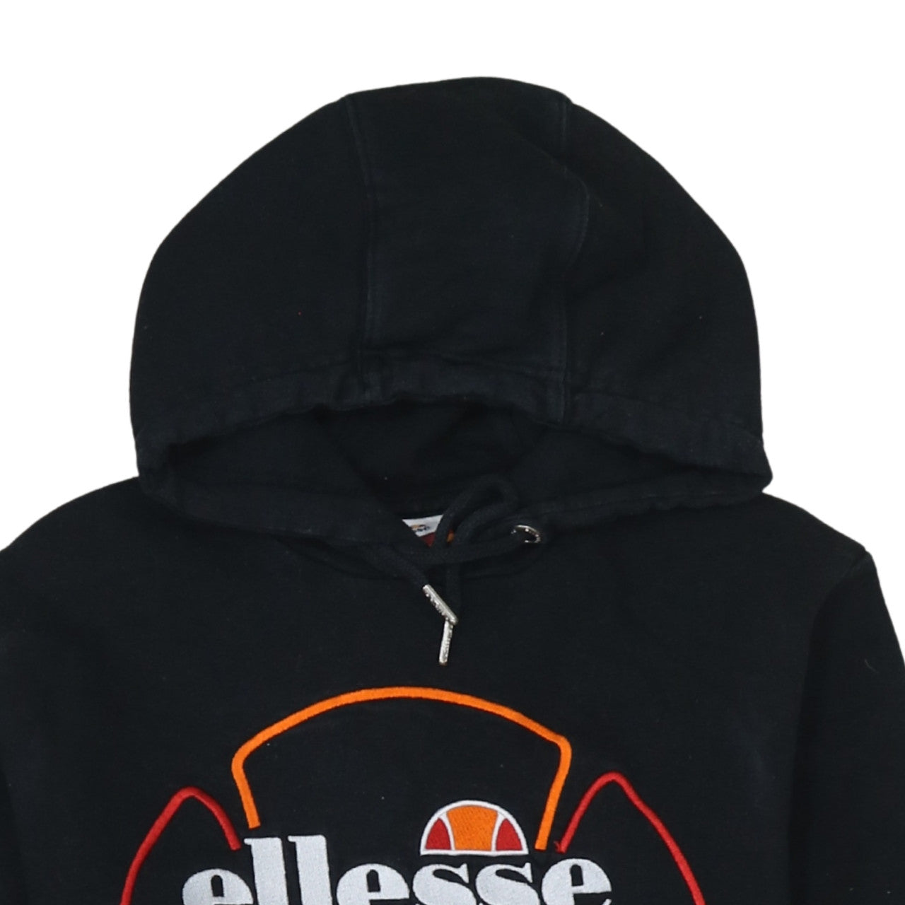 Ellesse Womens Black Cropped Hoodie UK 8 Cotton Blend Logo Hooded Sweatshirt