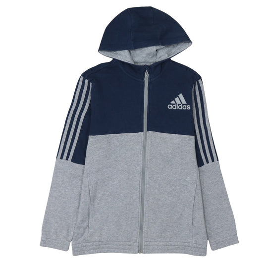 Adidas Boys Grey & Navy Full Zip Hoodie Size 13-14A 164cm Cotton Blend