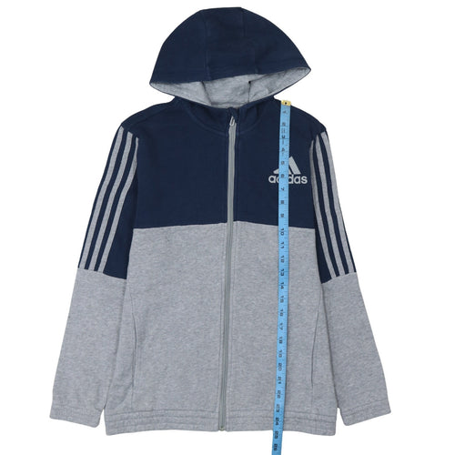 Adidas Boys Grey & Navy Full Zip Hoodie Size 13-14A 164cm Cotton Blend