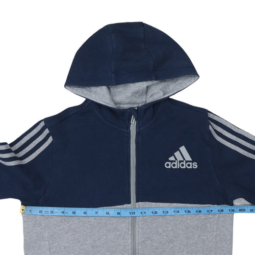 Adidas Boys Grey & Navy Full Zip Hoodie Size 13-14A 164cm Cotton Blend