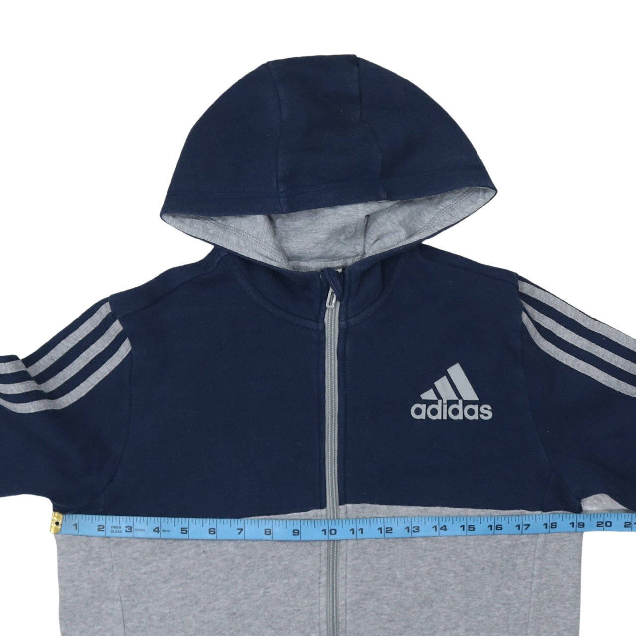 Adidas Boys Grey & Navy Full Zip Hoodie Size 13-14A 164cm Cotton Blend