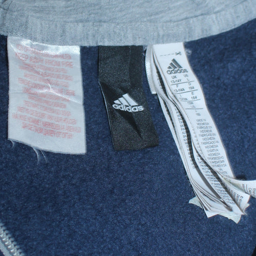 Adidas Boys Grey & Navy Full Zip Hoodie Size 13-14A 164cm Cotton Blend