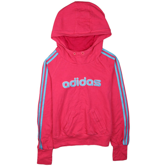 Adidas Womens Pink Hoodie Size 12 Pullover Logo Hooded Sweatshirt