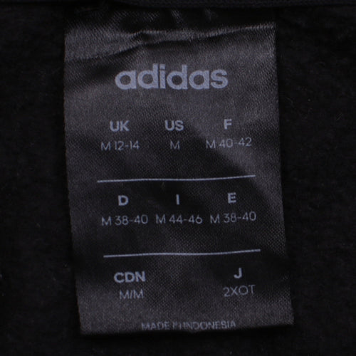 Adidas Womens Black Pullover Hoodie Size M 12-14 Logo Striped Sleeve