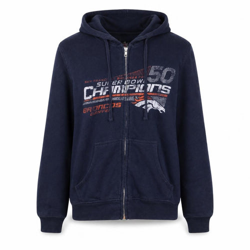 NFL Team Apparel Womens Navy Denver Broncos Full Zip Hoodie