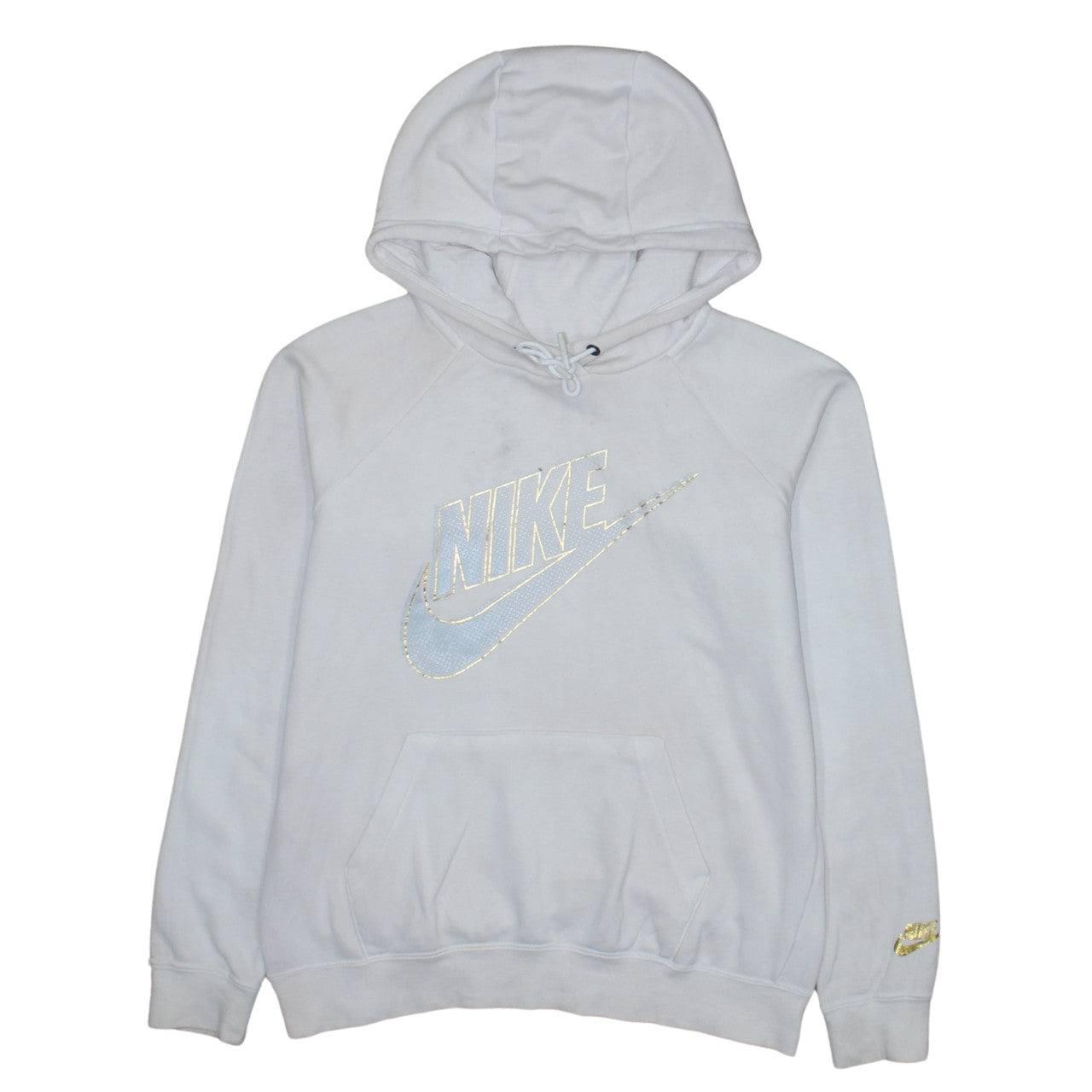 Nike Womens White Pullover Hoodie Small Logo Print Cotton Blend