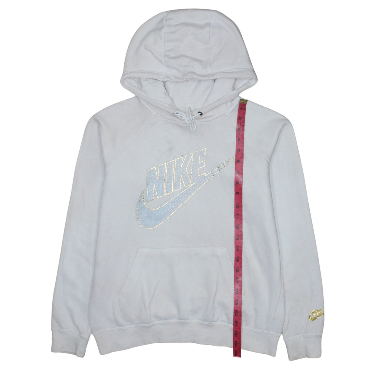 Nike Womens White Pullover Hoodie Small Logo Print Cotton Blend