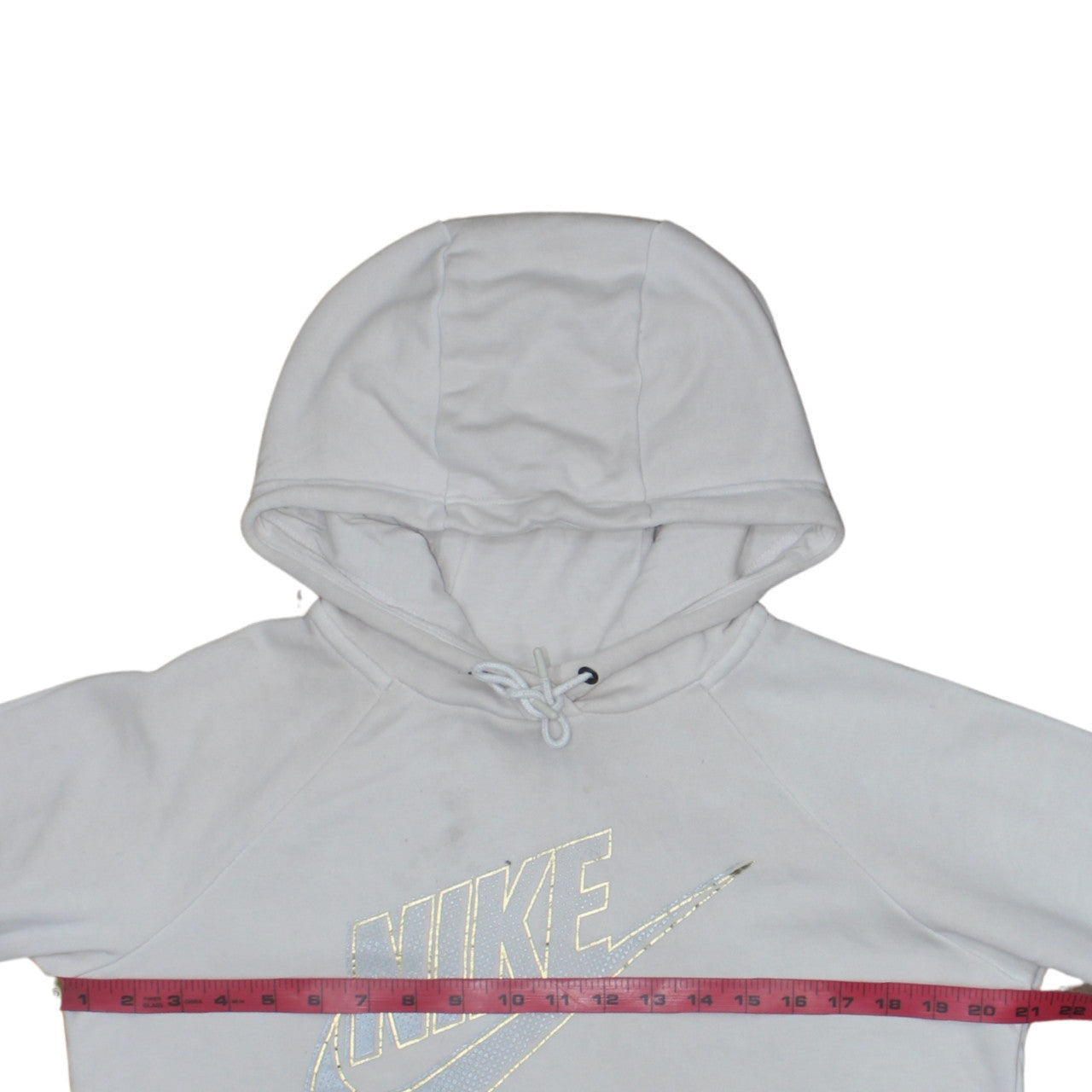 Nike Womens White Pullover Hoodie Small Logo Print Cotton Blend