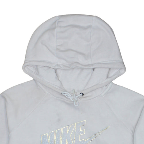 Nike Womens White Pullover Hoodie Small Logo Print Cotton Blend
