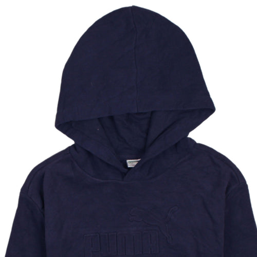 Puma Teens Blue Pullover Hoodie L Logo Fleece Sportswear