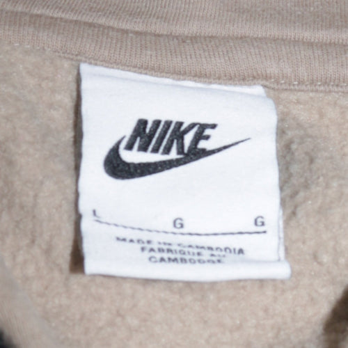 Nike Mens Beige Pullover Hoodie L Logo Fleece Hooded Sweatshirt