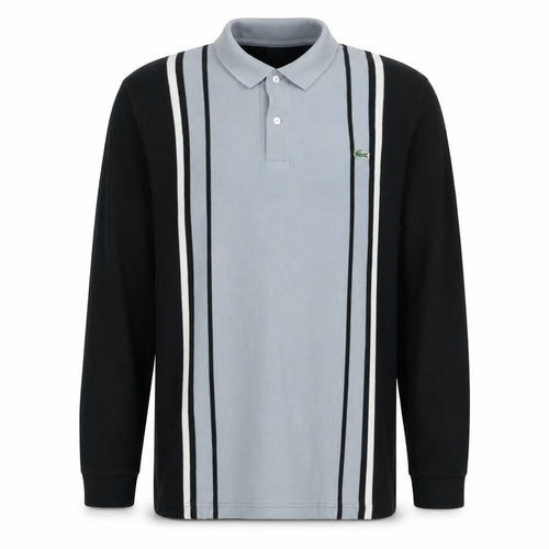 Lacoste Men's Black & Grey Striped Long Sleeve Polo Shirt Size L