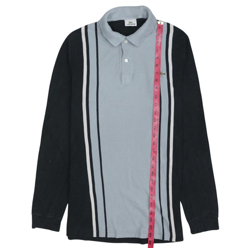 Lacoste Men's Black & Grey Striped Long Sleeve Polo Shirt Size L