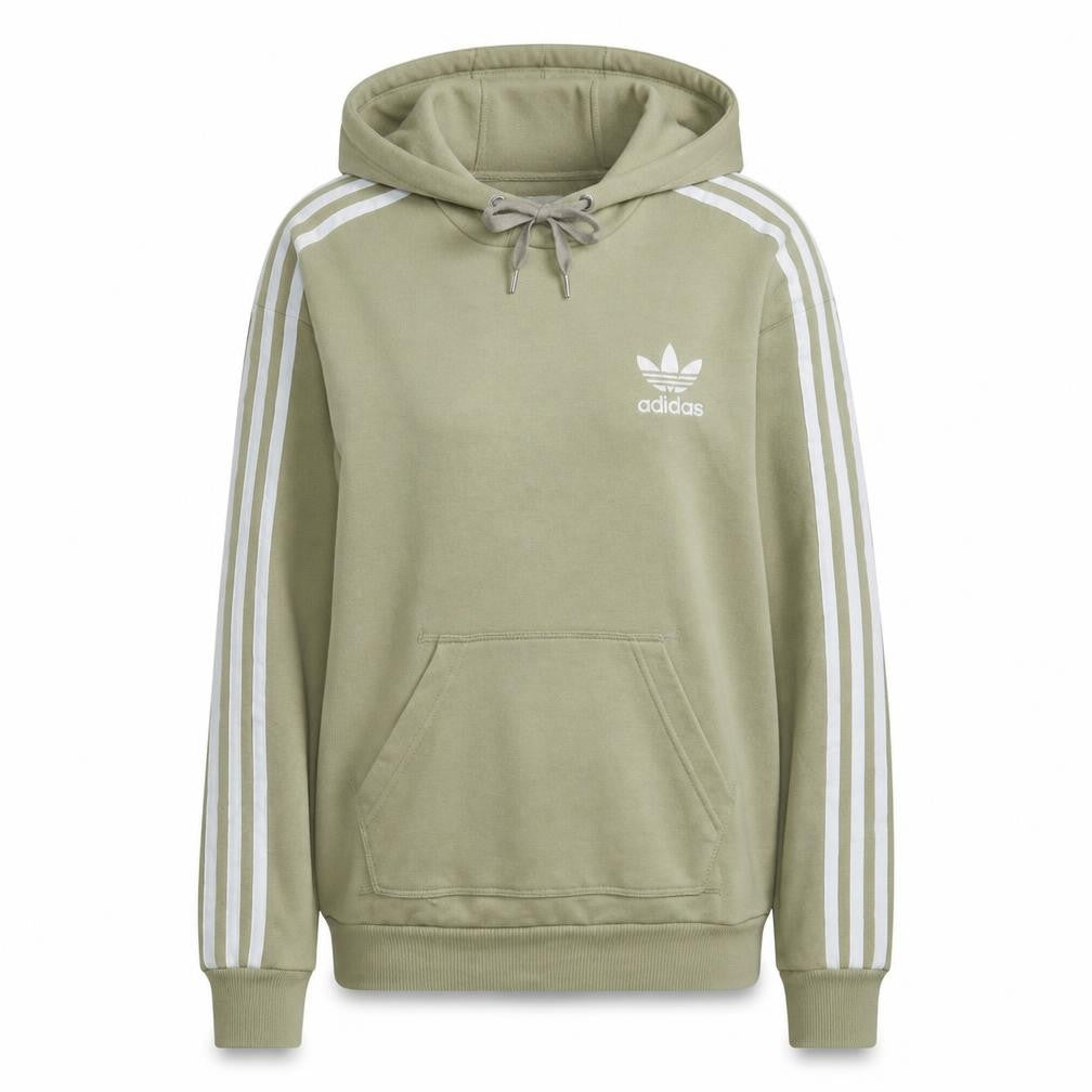Front view of Adidas Women Beige Hoodie, size 12, Pullover Hooded Sweatshirt