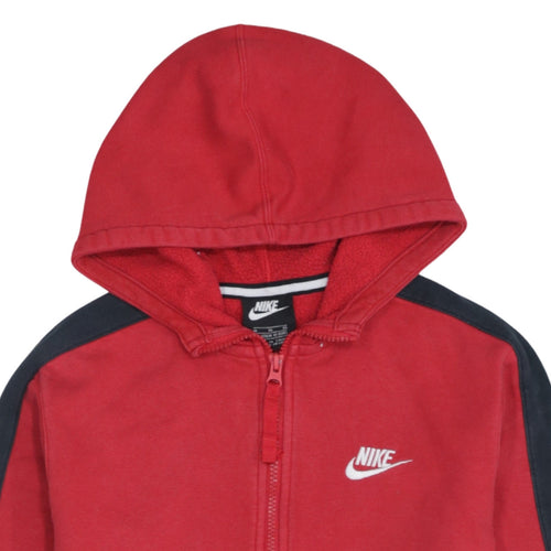 Nike Boys Red Navy Colourblock 1/4 Zip Hoodie XL 13-15 Years Cotton Blend