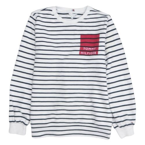 Tommy Hilfiger Women’s White Striped Pullover Sweatshirt Small