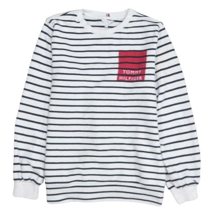 Tommy Hilfiger Women’s White Striped Pullover Sweatshirt Small