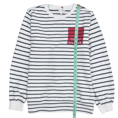 Tommy Hilfiger Women’s White Striped Pullover Sweatshirt Small