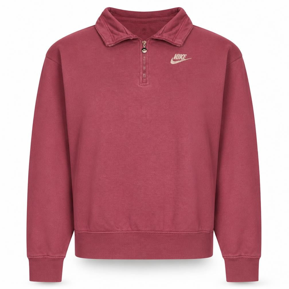 Front view of Nike Women Maroon 1/4 Zip Oversized Sweatshirt XS Cotton Blend