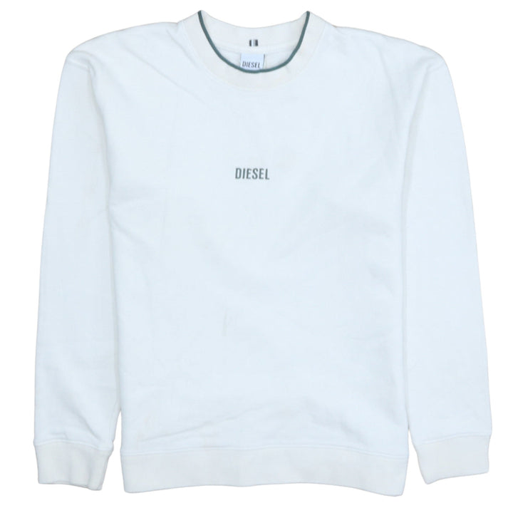Diesel Mens White Cotton Crew Neck Pullover Sweatshirt Size S