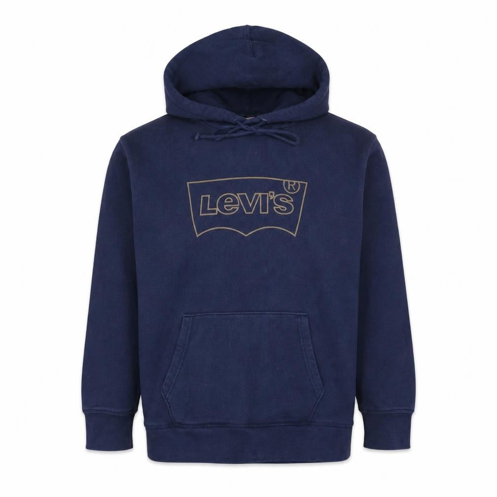 Front view of Levi's Men's Blue Pullover Hoodie L Logo Graphic Cotton Fleece