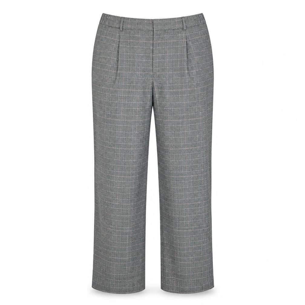 Front view of L.L. Bean Women's Grey Checked Classic Fit Cotton Trousers, size 12