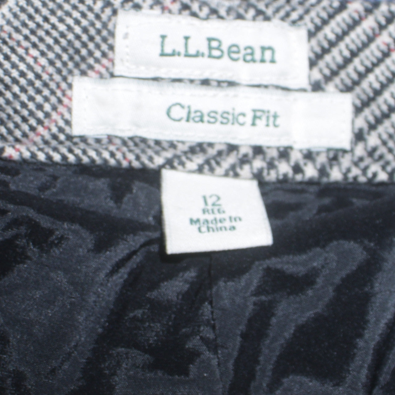 L.L. Bean Women's Grey Checked Classic Fit Cotton Trousers Size 12